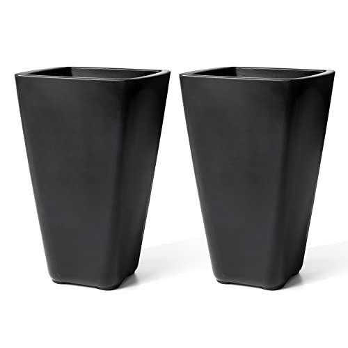 Step2 Bridgeview Tall Square Planter Box, Large Outside All-Season All-Weather Gardening Pot for Patio and Front Porch, Onyx Black, 2-Pack