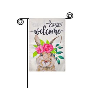 happy easter garden flag 12x18 inch double sided bunny with flowers, small yard flag for outside farmhouse holiday spring outdoor décor, house flag
