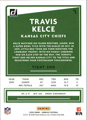 2020 Donruss #3 TRAVIS KELCE Kansas City Chiefs Football