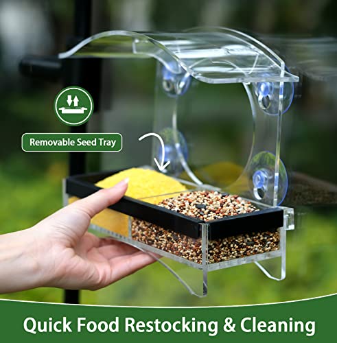 Window Bird Feeders for Outside with Strong Suction Cups Home Bird Feeder, Transparent Bird House Cat Kids and Elderly Viewing Bird Feeder for Window Perch (Polyurethane)