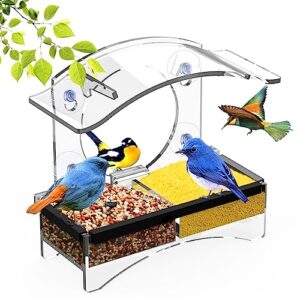 window bird feeders for outside with strong suction cups home bird feeder, transparent bird house cat kids and elderly viewing bird feeder for window perch (polyurethane)