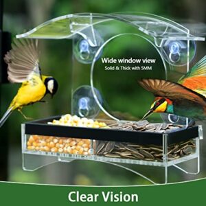 Window Bird Feeders for Outside with Strong Suction Cups Home Bird Feeder, Transparent Bird House Cat Kids and Elderly Viewing Bird Feeder for Window Perch (Polyurethane)