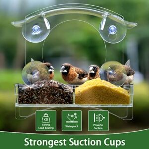 Window Bird Feeders for Outside with Strong Suction Cups Home Bird Feeder, Transparent Bird House Cat Kids and Elderly Viewing Bird Feeder for Window Perch (Polyurethane)