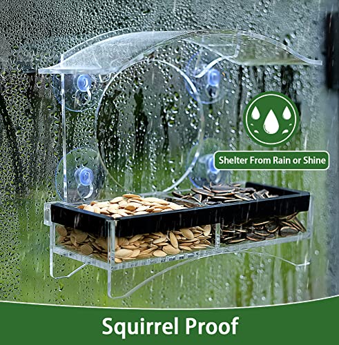 Window Bird Feeders for Outside with Strong Suction Cups Home Bird Feeder, Transparent Bird House Cat Kids and Elderly Viewing Bird Feeder for Window Perch (Polyurethane)
