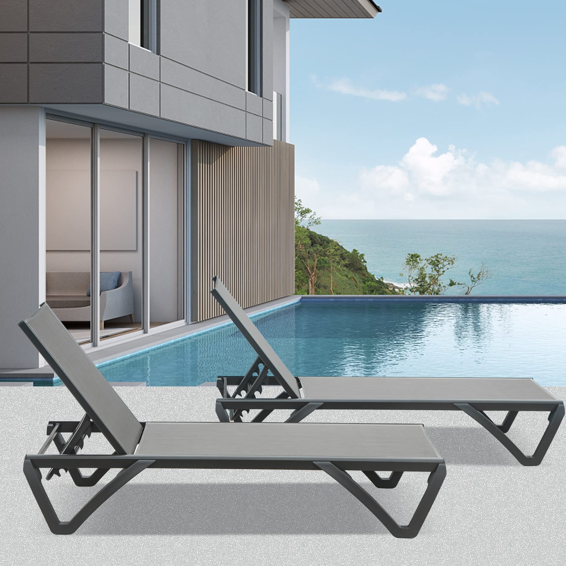 Domi Patio Chaise Lounge Outdoor Aluminum Polypropylene Chair with Adjustable Backrest, Poolside Sunbathing Chair for Beach,Yard,Balcony