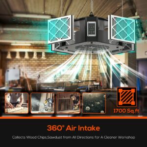 ABESTORM 360 Degree Intake Air Filtration System Woodworking, 1350CFM Hanging Air Filter with Strong Vortex Fan, Shop Dust Collector for Woodworking, Garage Work Shop, Built-in Ionizer, DecDust 1350IG