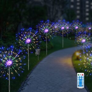 6 pack solar firework lights,720 led outdoor garden lights usb charging, 8 lighting modes with remote control waterproof, 4 brightness diy firefly lamp for path christmas party yard (colorful)