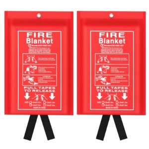 jeagou emergency fire blanket for kitchen and home, 2 pack 39.37” x 39.37” fiberglass fire safety blankets for survival, suppression fire retardant blanket for people