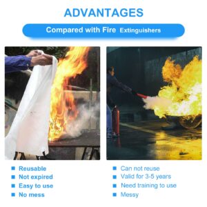 Jeagou Emergency Fire Blanket for Kitchen and Home, 2 Pack 39.37” x 39.37” Fiberglass Fire Safety Blankets for Survival, Suppression Fire Retardant Blanket for People