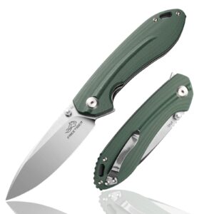 d2 pocket knife for men, 3.54 inch small folding knife with clip, g10 handle, flip knife with safety liner lock, sharp pocket knives for camping survival hking and gift (green)
