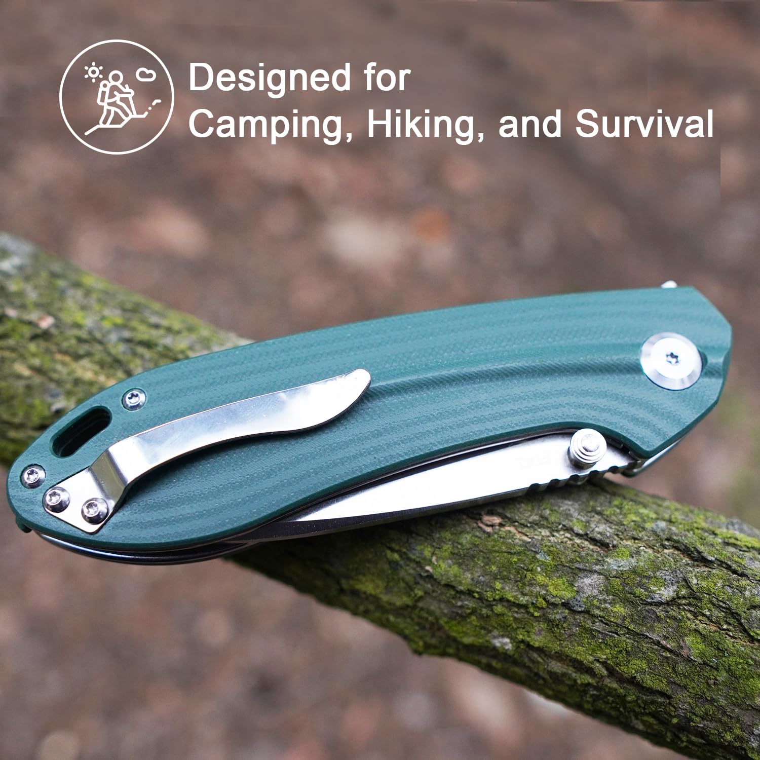 D2 Pocket Knife for Men, 3.54 inch Small Folding Knife with Clip, G10 Handle, Flip Knife with Safety Liner Lock, Sharp Pocket Knives for Camping Survival Hking and Gift (Green)