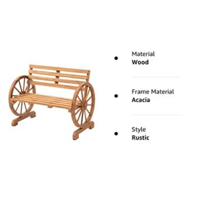 FDW Wooden Wagon Wheel Bench Outdoor Patio Furniture Lounge Furniture 2-Person Seat Bench for Backyard, Patio Garden Rustic Country Design w/Slatted Seat and Backrest,Log Color