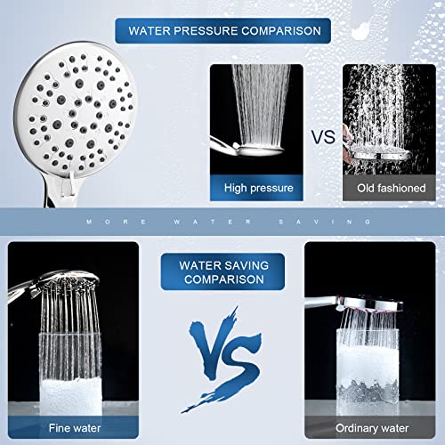 High Pressure Shower Head with Handheld - 6 Spray Settings Water Saving Bathroom Shower Head with 59" Long Hose and Adjustable Brass Joint Holder- The Perfect Removable Shower Head for Bathroom…