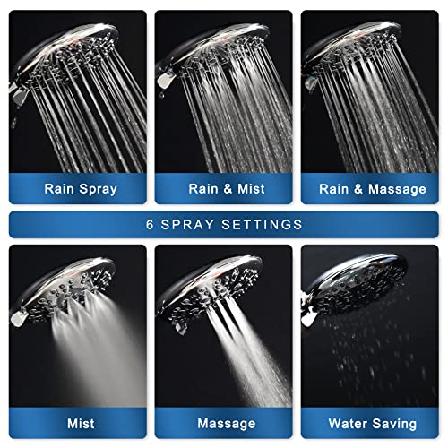 High Pressure Shower Head with Handheld - 6 Spray Settings Water Saving Bathroom Shower Head with 59" Long Hose and Adjustable Brass Joint Holder- The Perfect Removable Shower Head for Bathroom…