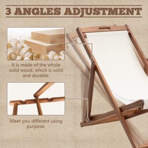 Outdoor Wooden Patio Lounge Chair 2 Set Beach Sling Chair Set Height Portable Reclining Beach Chair Solid Wood Frame with White Polyester Canvas 3 Level,Khaki