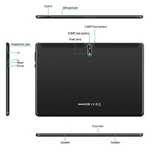 10.1 Inch Tablet, 2560x1600 4G LTE Black Tablet for 11.0 System, 16GB 512GB Dual SIM Dual Standby Tablet, Octa Core Portable Tablet for Home