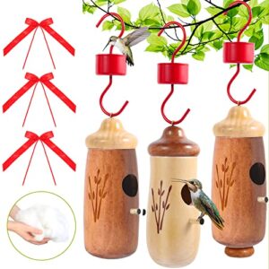 hummingbird house with small feeder, fittdyhe natural wooden hummingbird houses for outside hanging for nesting, hummingbird swinging hummingbird nest bird houses for garden window outdoor