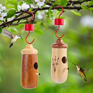 Hummingbird House with Small Feeder, FITTDYHE Natural Wooden Hummingbird Houses for Outside Hanging for Nesting, Hummingbird Swinging Hummingbird Nest Bird Houses for Garden Window Outdoor