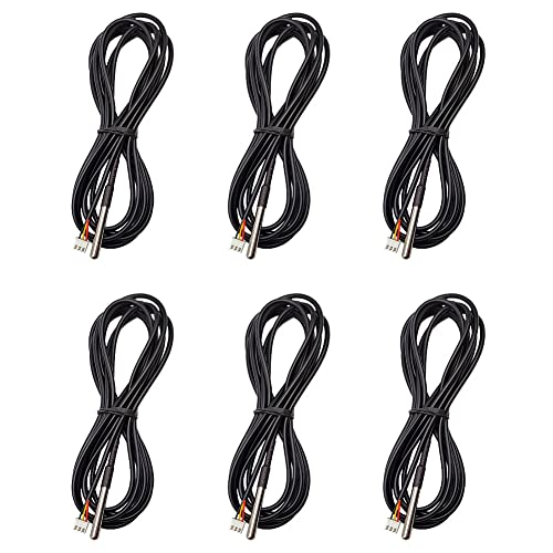 Haldzemo 3M DS18B20 Temp Sensor Waterproof Digital Stainless Steel Tube Temperature Probe 118.1 inch with XH2.54 Terminal Connector for Arduino (6 Pack)