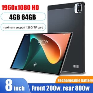 8 Inch Tablet, 100-240V Calling Tablet Black Front 200W Rear 800W Maximum Support 128G TF Card 4GB 64GB for Reading for 10.0 (US Plug)