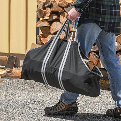 ShelterLogic 28" Heavy-Duty Large Water-Repellent Firewood Log Holder and Carrier Bag, Black/Gray