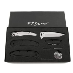 ezsmith folding knife kit - (assisted opening) - modern tanto blade - (parts kit) - (w/black g10) - (3d textured handles) - (gift boxed)