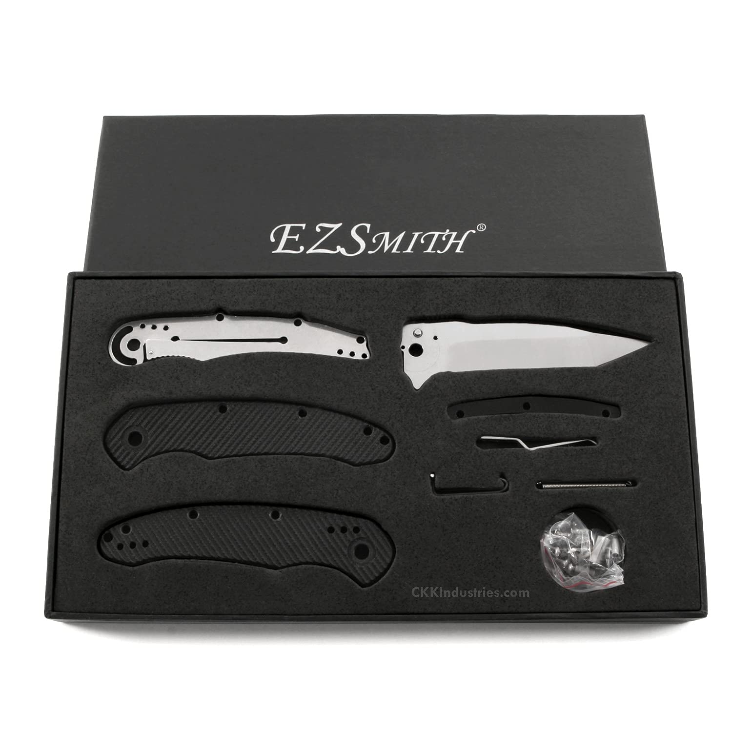 EZSMITH Folding Knife Kit - (Assisted Opening) - Modern Tanto Blade - (Parts Kit) - (w/Black G10) - (3D Textured Handles) - (Gift Boxed)