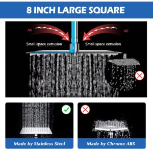 Shower Head, 8” Rain Shower Head with Handheld Spray High Pressure Rainfall with 5FT Hose, Flow Regulator, NozzleEasy to Clean Bathtub or Pets,Chrome