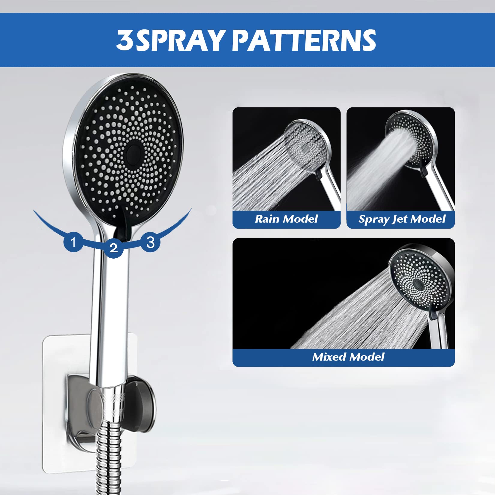 Shower Head, 8” Rain Shower Head with Handheld Spray High Pressure Rainfall with 5FT Hose, Flow Regulator, NozzleEasy to Clean Bathtub or Pets,Chrome