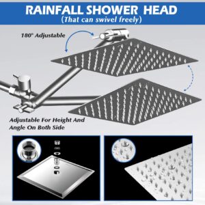 Shower Head, 8” Rain Shower Head with Handheld Spray High Pressure Rainfall with 5FT Hose, Flow Regulator, NozzleEasy to Clean Bathtub or Pets,Chrome