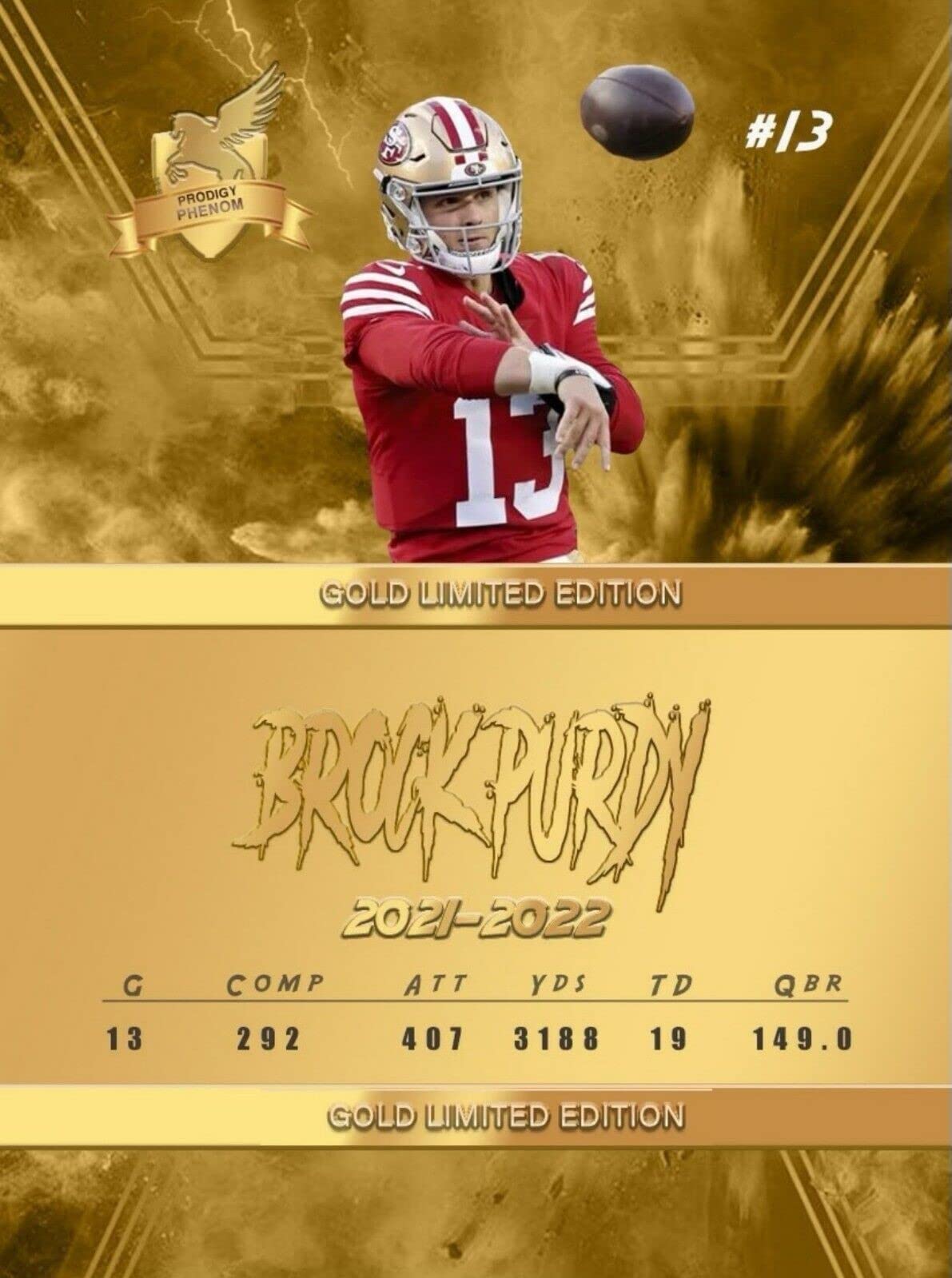 2022 BROCK PURDY Novelty Football Card Depicting His Rookie Year with the San Francisco 49ers - (Unbranded, Custom Made Novelty Art Card)