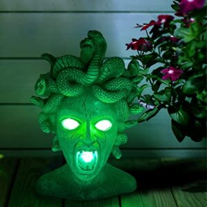 PERFECTOP Large Medusa Head Planter, Solar Lights Medusa Garden Statue, Creepy Scary Goddess Lady Face Flower Pot Succulent Gothic Planter for Indoor Outdoor Plants, Patio Yard Home Decor, Unique Gift