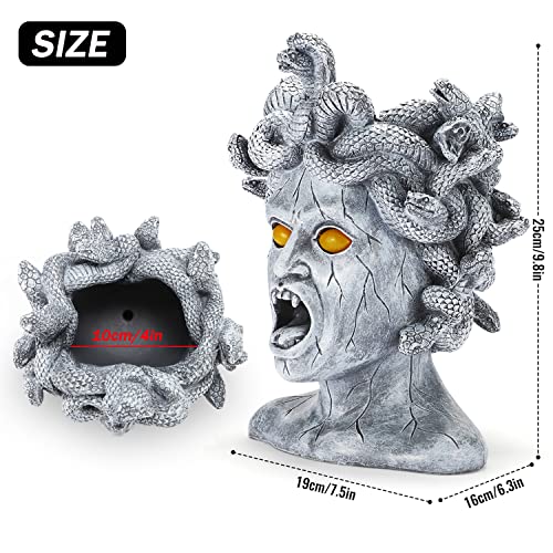 PERFECTOP Large Medusa Head Planter, Solar Lights Medusa Garden Statue, Creepy Scary Goddess Lady Face Flower Pot Succulent Gothic Planter for Indoor Outdoor Plants, Patio Yard Home Decor, Unique Gift