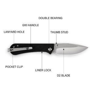 NUKNIVES S13 Kumpanter Small Folding Pocket Knife - 3 Inch D2 Folding knife and G10 EDC Pocket Knife with Clip - Pocket knives & Folding Knives for Men and Women - Black