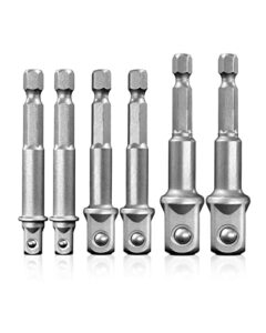 boen impact grade socket adapter set, 6-pcs drill bit adapter with bit holder, sizes 1/4", 3/8", 1/2", 1/4-inch sae hex shank, cr-v, for cordless drill & screwdriver, power drill & driver