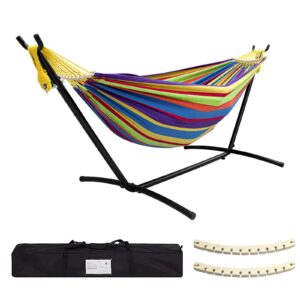 szhlux double hammock with stand included 450lb capacity steel stand, premium carry bag included.indoor outdoor brazilian-style cotton bed for backyard, camping,garden