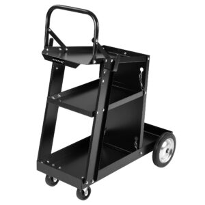 worcest 3 tier welding cart heavy duty rolling welder carts with storage safety chain cable hook tank for tig mig welder and plasma cutter tank (3-tier)