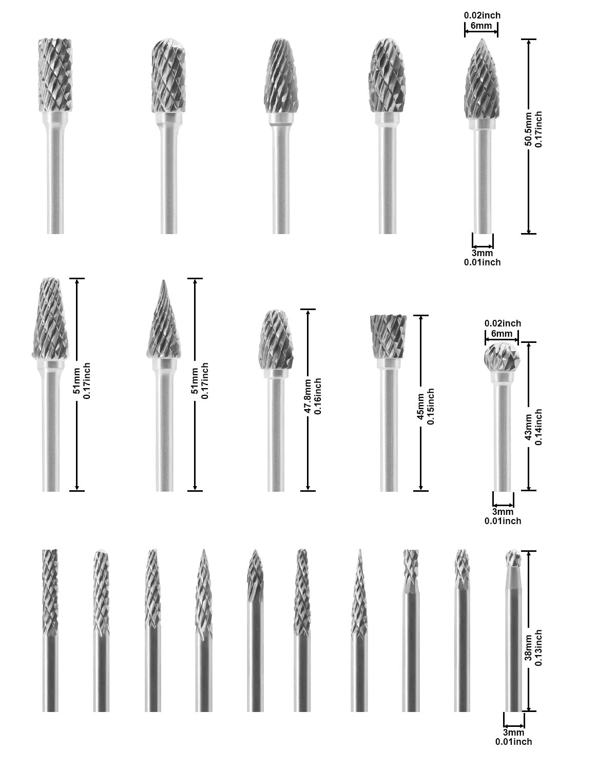 AKCIAON Carbide Burr Set 20PC Rotary Grinder Burr Bits,1/8" Shank Die Grinder Bits,Professional Tungsten Double Cutting Burrs Compatible with Dremel Carbide Bits for Metal Carving Grinding Engraving…