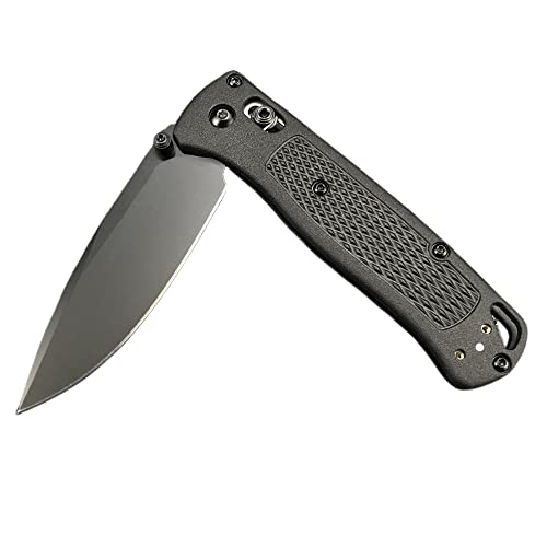 DAOFENG EDC Black Lightweight Folding Pocket Knife Manual Thumb Studs Open Drop-Point Blade Plain Edge Coated Fiberglass Handle Axis Lock