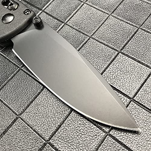 DAOFENG EDC Black Lightweight Folding Pocket Knife Manual Thumb Studs Open Drop-Point Blade Plain Edge Coated Fiberglass Handle Axis Lock