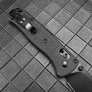 DAOFENG EDC Black Lightweight Folding Pocket Knife Manual Thumb Studs Open Drop-Point Blade Plain Edge Coated Fiberglass Handle Axis Lock