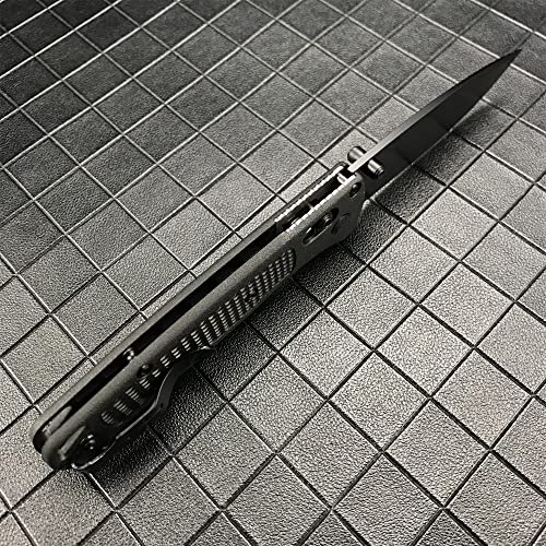 DAOFENG EDC Black Lightweight Folding Pocket Knife Manual Thumb Studs Open Drop-Point Blade Plain Edge Coated Fiberglass Handle Axis Lock