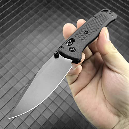 DAOFENG EDC Black Lightweight Folding Pocket Knife Manual Thumb Studs Open Drop-Point Blade Plain Edge Coated Fiberglass Handle Axis Lock