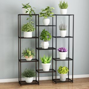 yujchmtzn tall black plant stand indoor metal plant stands outdoor tiered plant shelf for multiple plants, 11 tiers plant rack holder garden shelves flower stand for living room patio corner