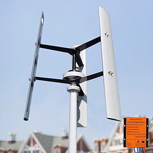 800W 48V Wind Turbine Generator VAWT 3 Blades Vertical Axis Wind Turbine Kit 2m/s Low Wind Speed Starting Wind Power Generator with MPPT Charge Controller for Off Grid System to Charge Battery