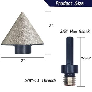 AHRYLXY Diamond Beveling Chamfer Bit, 50mm Diamond Countersink Drill Bits for Existing Hole Enlarging Shaping Trimming in Tile Ceramic Granite, 5/8"-11 Thread x 3/8" Hex Shank Adapter