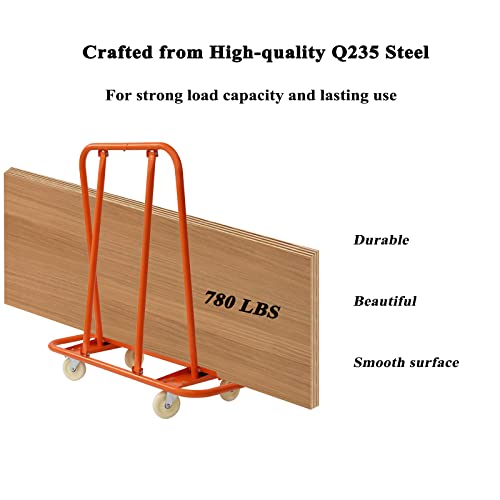 Drywall Sheet Cart, Heavy Duty Panel Dolly Cart with 4 Swivel Wheels, Handling Wall Panel, Sheetrock Sheet Panel Service Cart, Wood Panel, Rolling Dolly for Garage, Home, Warehouse (Orange, 780 lbs)