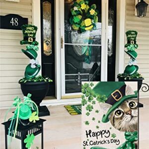 Happy St Patricks Day Garden Flag for Outdoor,Cat with Green Hat Scarf Shamrock Small Yard Flag,Spring Saint Patrick Decors for Outside Farmhouse Holiday 12x18 Double Sided