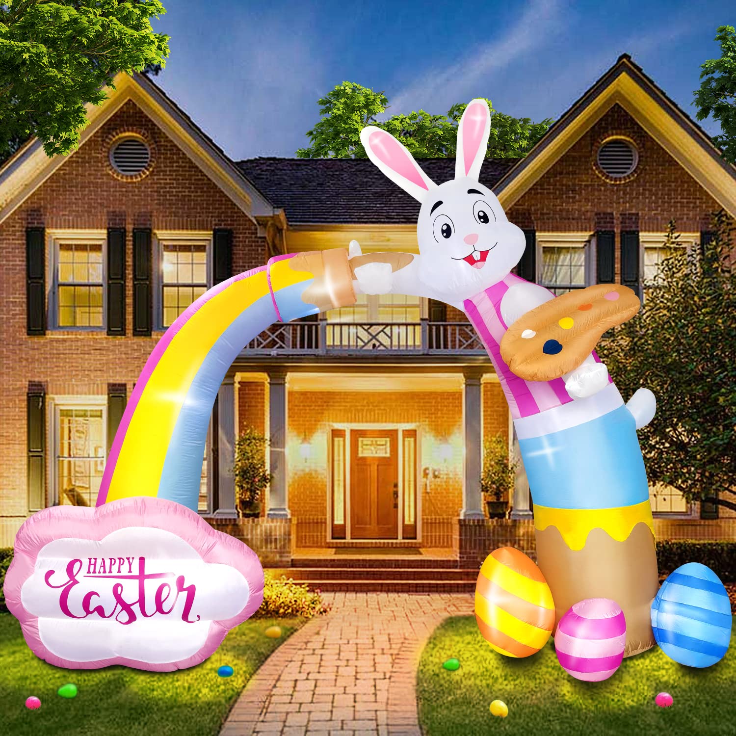 Domkom 12FT Long Huge Easter Inflatable Bunny Archway Outdoor Decorations,Build-in LED Lights Blow Up Yard Decoration, for Easter Yard Lawn Décor