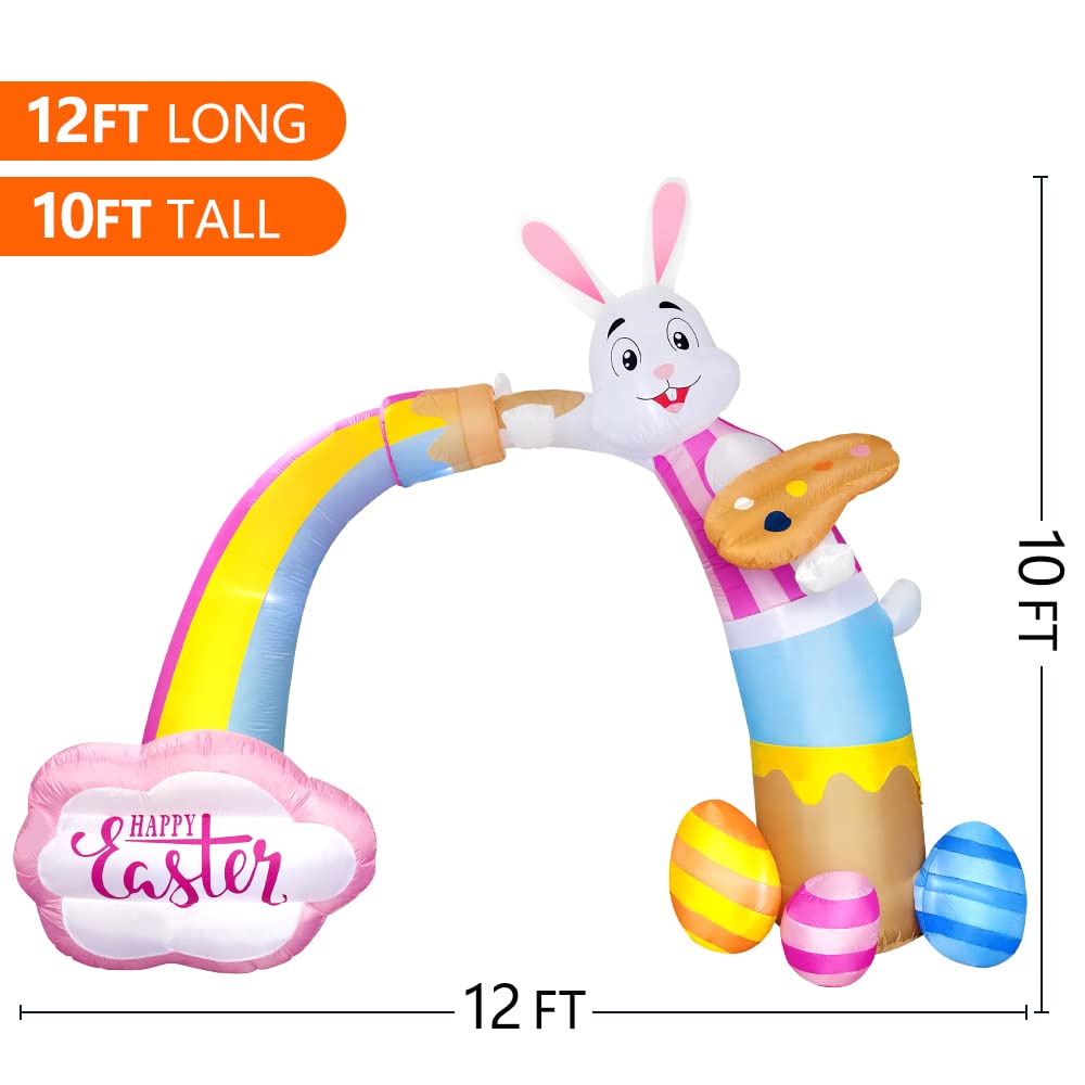 Domkom 12FT Long Huge Easter Inflatable Bunny Archway Outdoor Decorations,Build-in LED Lights Blow Up Yard Decoration, for Easter Yard Lawn Décor